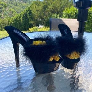 Pleaser 90s Black Feather Platform Stripper Heel